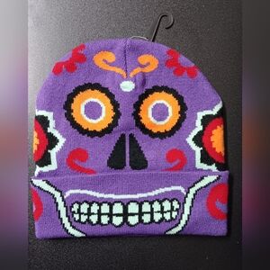 Purple Sugar Skull Beanie